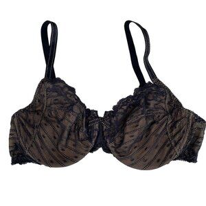 Chantelle Rive Gauce Full Coverage Unlined Bra Sz 38D Mesh Swiss Dot Lace